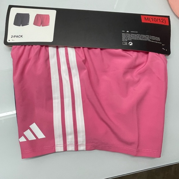Adidas YOUTH 2 PACK SHORT- Navy Pink available Sizes: M (10/12), L (14) - Picture 14 of 14